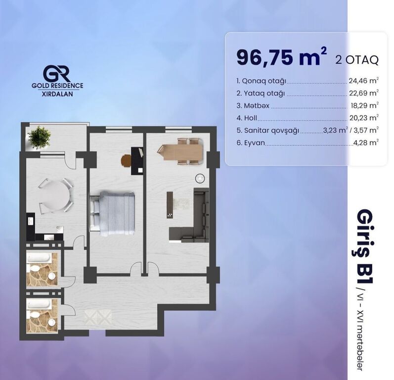 2-otaqlı yeni tikili, Həsən Əliyev küç., 97 m² — Mənzil, Xırdalan (4)