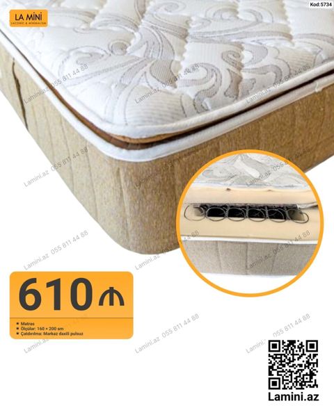 Məhsul: Matras Ölçü: 160 200 sm Daxili quruluş: Yay bloku — Bakı