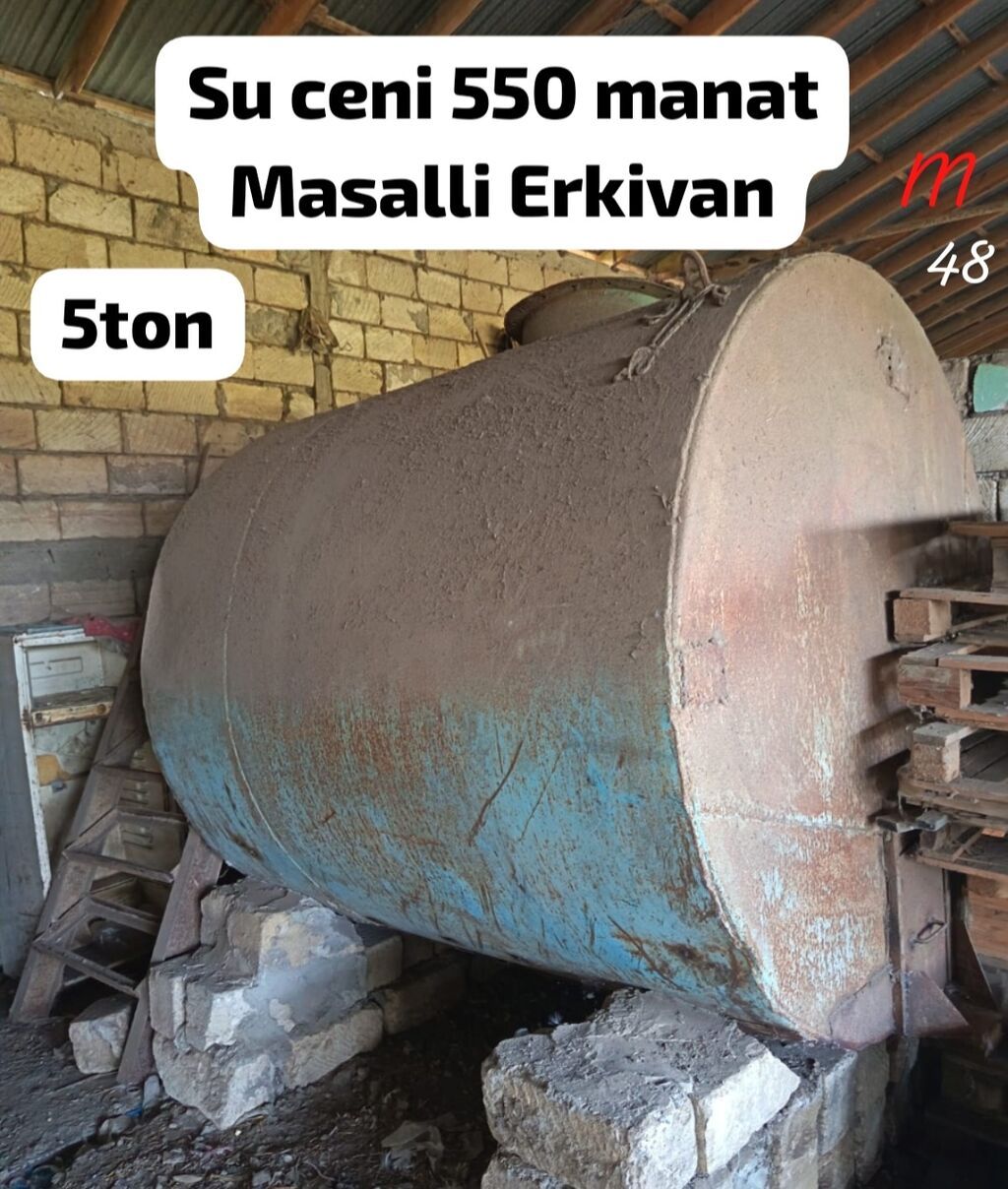 Su çəni – 5 tonluq metal horizontal rezervuar. Xüsusiyyətlər: - Həcm — Su çənləri, kanisterləri, bochkalar, Masallı