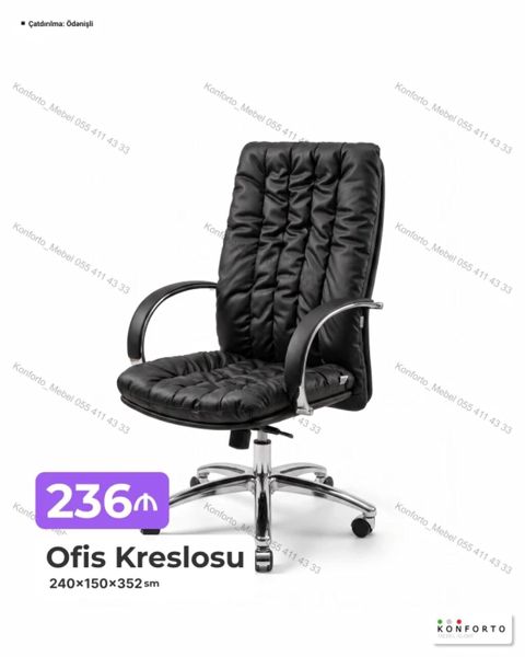Ofis Kreslosu - Rəng: qara - Material: yumşaq süni dəri örtük, dolğun — Bakı
