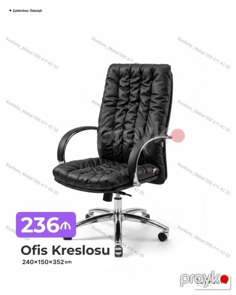Ofis Kreslosu - Rəng: qara - Material: yumşaq süni dəri örtük, dolğun — Bakı