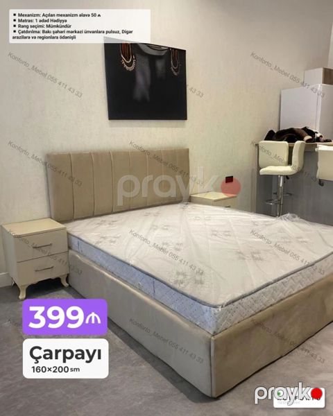 Çarpayı – 160×200 sm - Yumşaq başlıqla rahat dizayn - Daxili saxlama — Bakı
