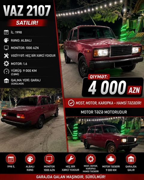 VAZ (Lada) 2107: 1.6 l 1998 il 9000 km — Bakı