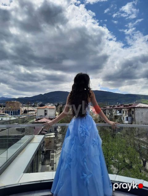 Göy rəngli zərif gecə/libas - Model: strapless (korsetli) uzun — Xırdalan