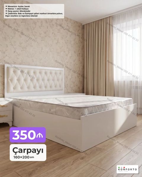Çarpayı – 160×200 sm - Mexanizm: açılan, bazalı (saxlama bölməsi) — Bakı