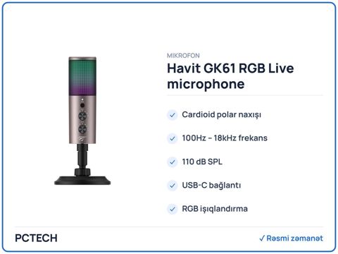 Havit GK61 RGB Live microphone — Bakı