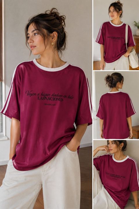 Bordo rəngli oversize qadın köynəyi - Model: qısaqoll, idman — Gəncə