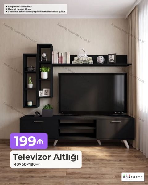 Televizor altlığı və divar modulu dəsti - Ölçü: 40×50×180 sm — Bakı