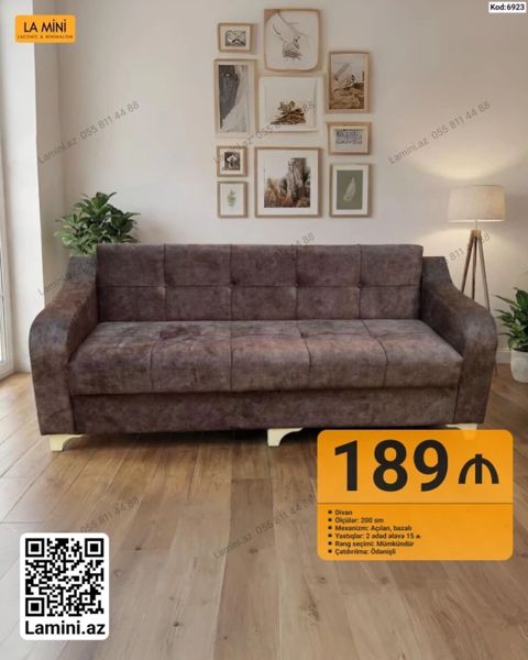 Divan – La Mini (Kod: 6923) - Ölçü: 200 sm - Mexanizm: Açılan, bazalı — Bakı