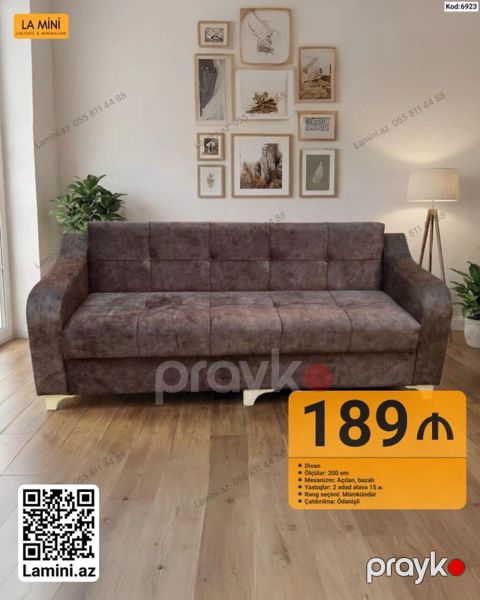 Kod: 6923 Məhsul: Divan - Ölçü: 200 sm - Mexanizm: Açılan, bazalı — Bakı