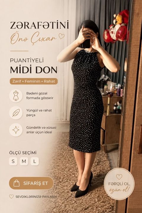 Puantiyeli Midi Don - Zərif, feminin və rahat üslub - Bədəni gözəl — Digah