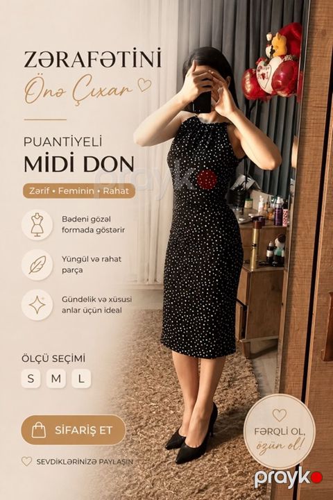 Puantiyeli Midi Don - Zərif, feminin və rahat üslub - Bədəni gözəl — Digah
