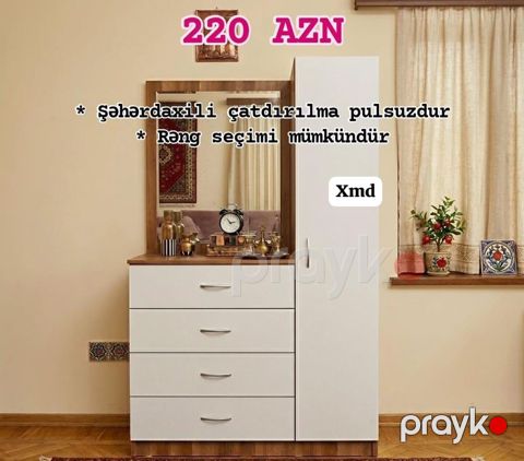 Saxsı güzgülü dəst – komod və dolab bir yerdə. - Üstündə böyük güzgü — Bakı