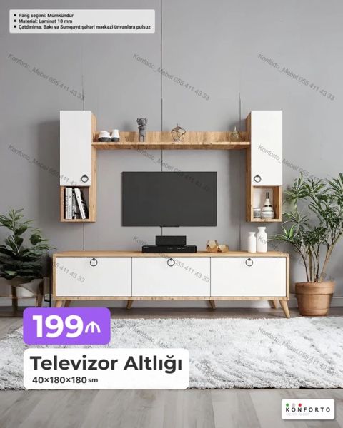 Televizor altlığı və asma dolab dəsti Ölçü: 40×180×180 sm — Bakı