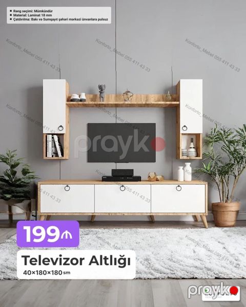 Televizor altlığı və asma dolab dəsti Ölçü: 40×180×180 sm — Bakı