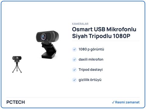 Osmart USB Mikrofonlu Siyah Tripodlu 1080P Full HD Mikrofonlu Kamera (OS-W50) — Bakı