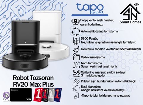 Tapo ağıllı robot tozsoran RV20 Max Plus — Bakı