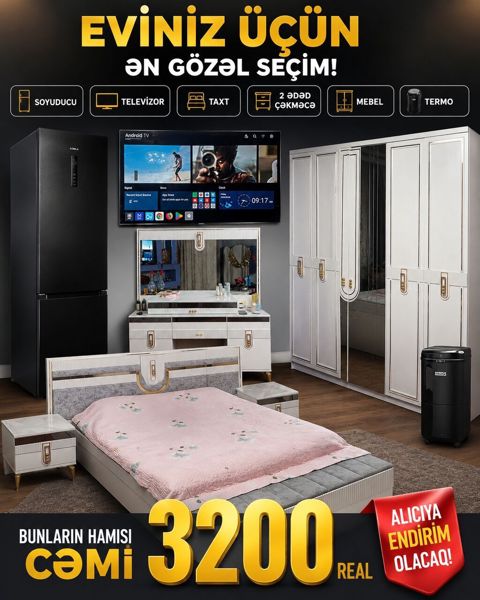Yataq otağı üçün tam mebel və texnika dəsti. Dəstə şəkildə göstərilən — Mehdiabad