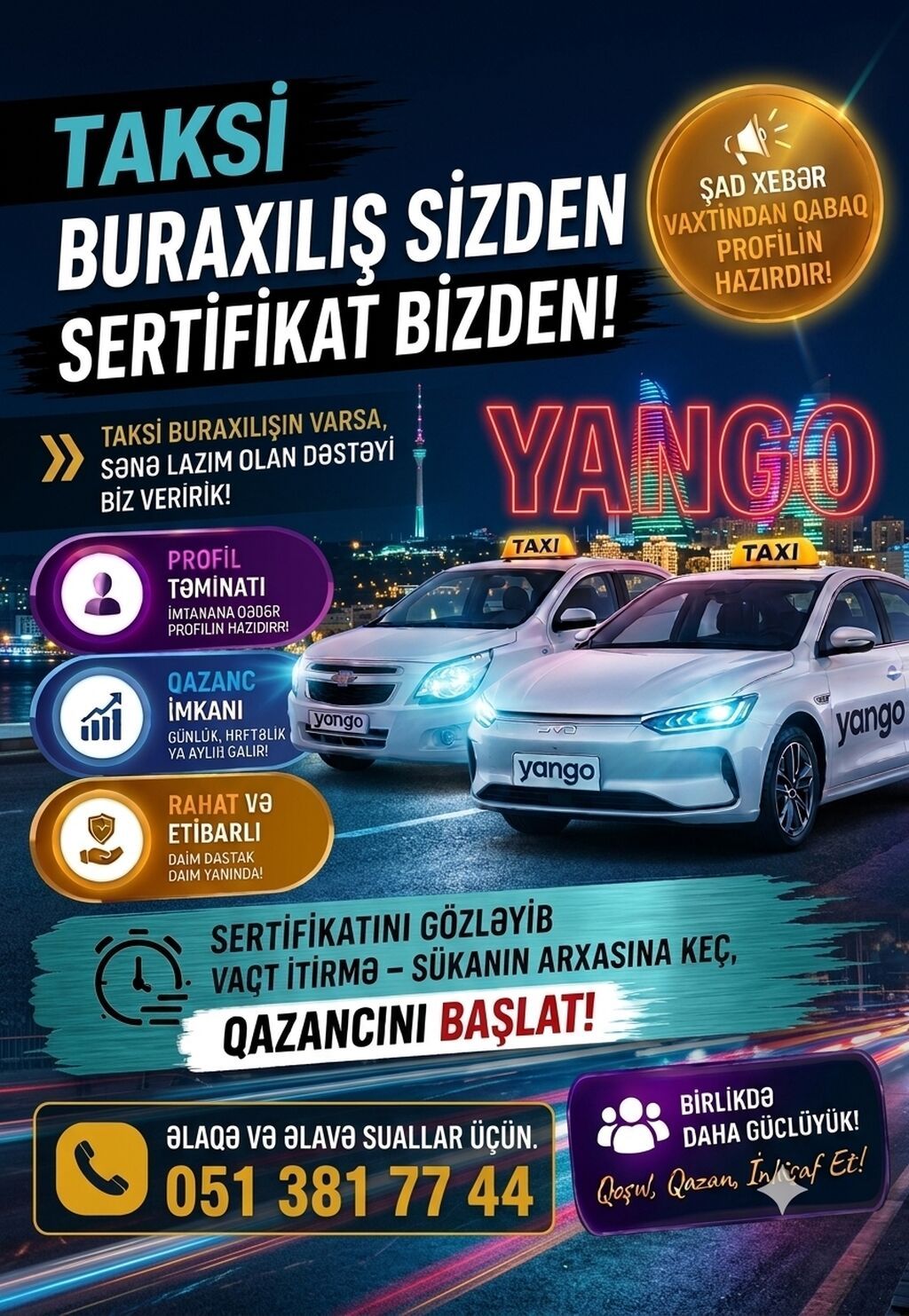 Taksi sürücüsü tələb olunur, Avtomobilin icarəsi, Gündəlik ödəniş — Nəqliyyat, logistika, anbar, Bakı