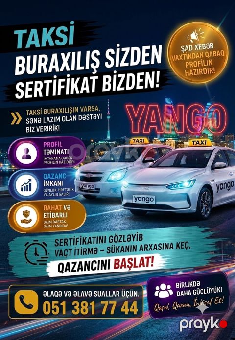 Taksi sürücüsü tələb olunur, Avtomobilin icarəsi, Gündəlik ödəniş — Bakı