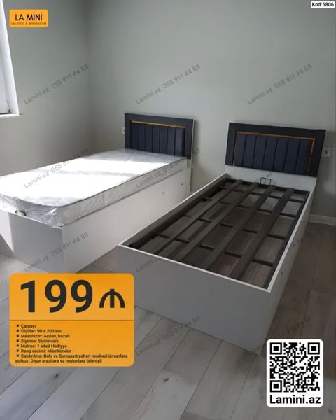 Çarpayı – Kod: 5806 - Ölçü: 90 200 sm - Mexanizm: Açılan, bazalı — Bakı