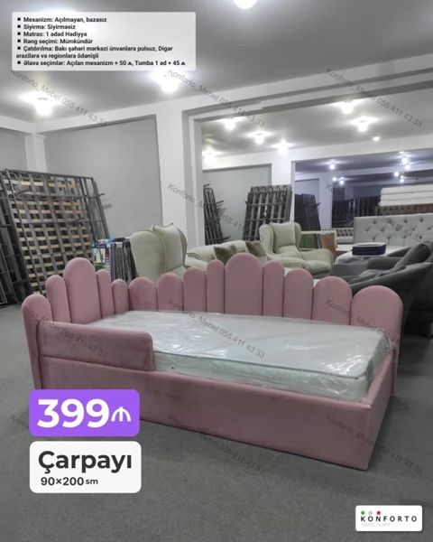 Uşaq/yeniyetmə üçün yumşaq başlıqlı çarpayı - Ölçü: 90×200 sm - Rəng — Bakı