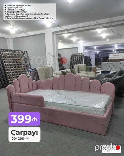 Uşaq/yeniyetmə üçün yumşaq başlıqlı çarpayı - Ölçü: 90×200 sm - Rəng — Bakı