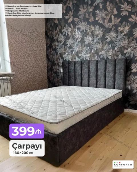 Çarpayı – 160×200 sm - Başlıq: yumşaq döşəməli, vertikal tikişli — Bakı