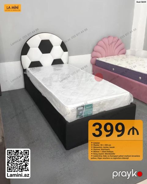 Futbol mövzulu tək nəfərlik çarpayı - Ölçü: 90 200 sm - Mexanizm — Bakı