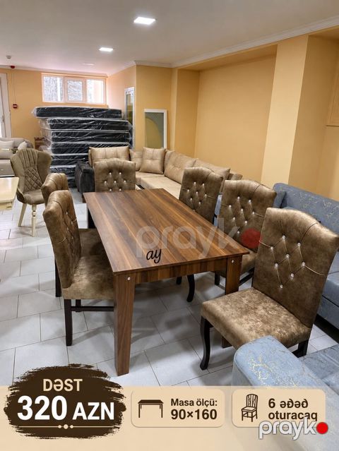 Yemək otağı üçün masa-stul dəsti - Dəst: 1 masa + 6 ədəd oturacaq