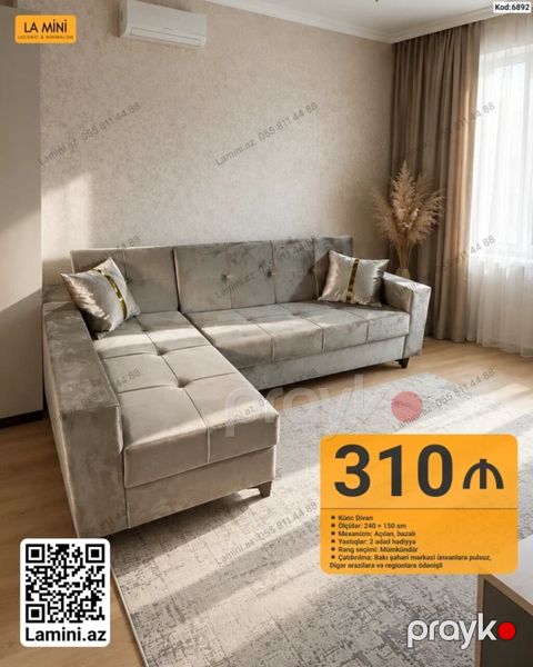Künc Divan – La Mini (Kod: 6892) - Ölçülər: 240 150 sm - Mexanizm — Bakı