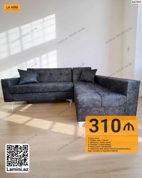 Künc divan – Kod: 5325 - Ölçülər: 240 150 sm - Mexanizm: açılan — Bakı