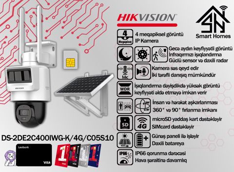 "Hikvision" IP kamerası 4G və günəş paneli ilə DS-2DE2C400IWG-K/4G/C05S10 — Bakı