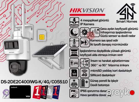 "Hikvision" IP kamerası 4G və günəş paneli ilə DS-2DE2C400IWG-K/4G/C05S10 — Bakı
