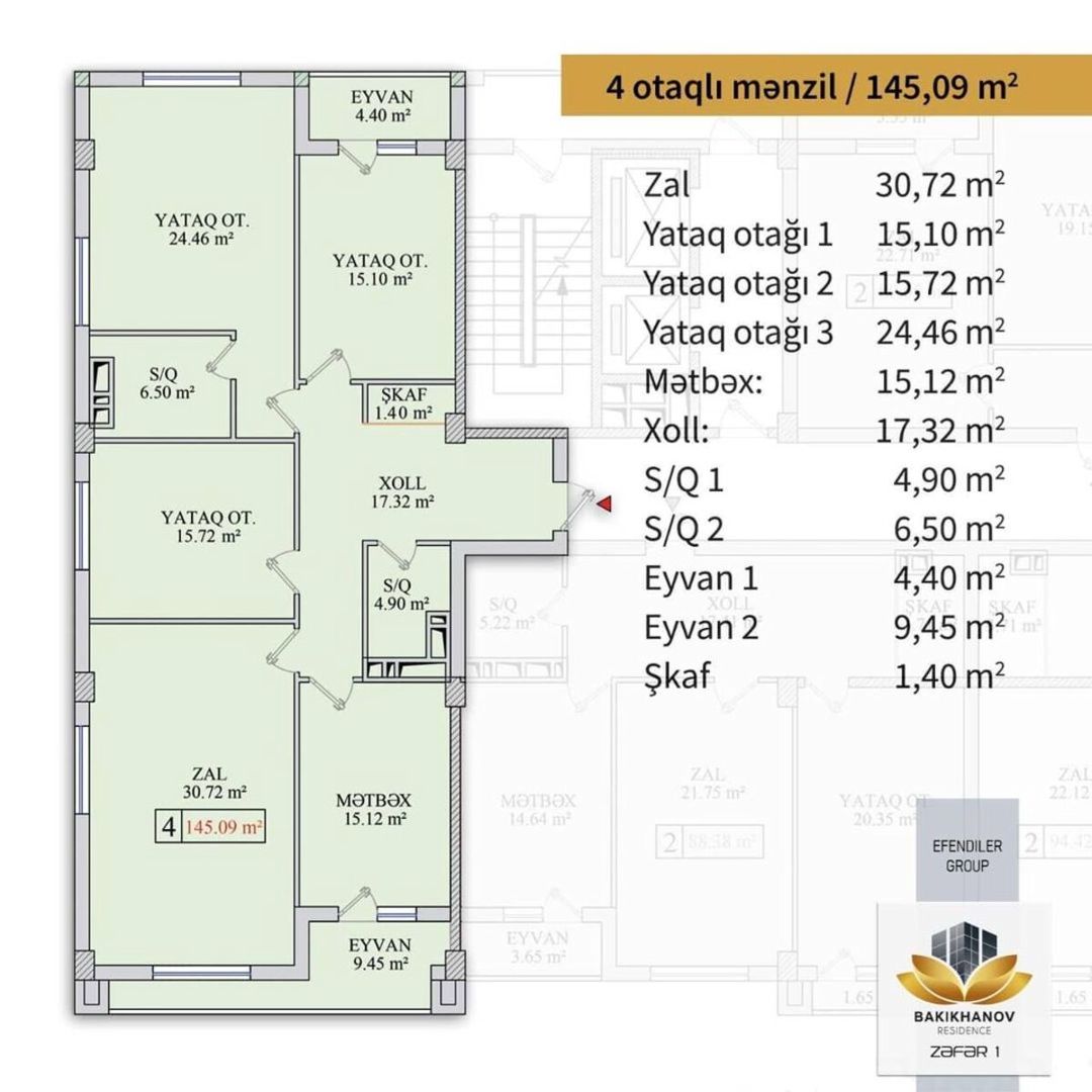 Satılır 4 otaqlı yeni tikili 146 m² — Mənzil, Bakı (9)