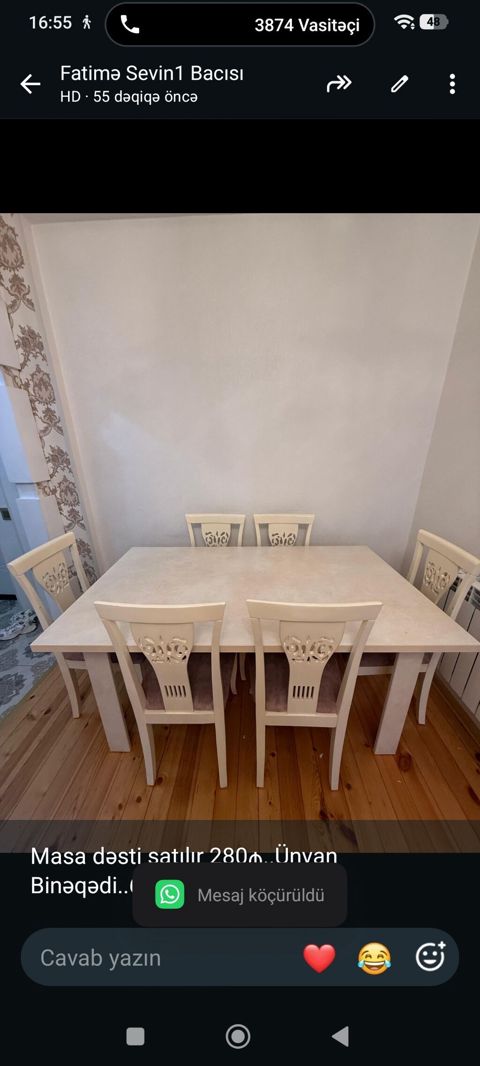 Masa dəsti satılır 280₼. Ünvan Binəqədi. 6422. Fatimə99 — Aişə Xanım — Masalar və stullar