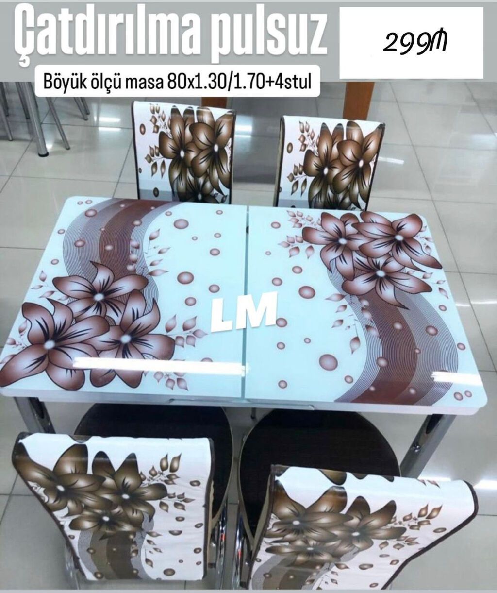 Mətbəx masa üstü şüşə) + 4 stull dəst‼ Qiymət 290 Masa — Masalar və stullar, Bakı (3)
