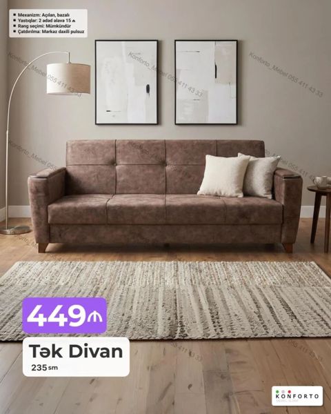 Tək divan – 235 sm - Mexanizm: açılan, bazalı (yuxu funksiyası və alt — Bakı