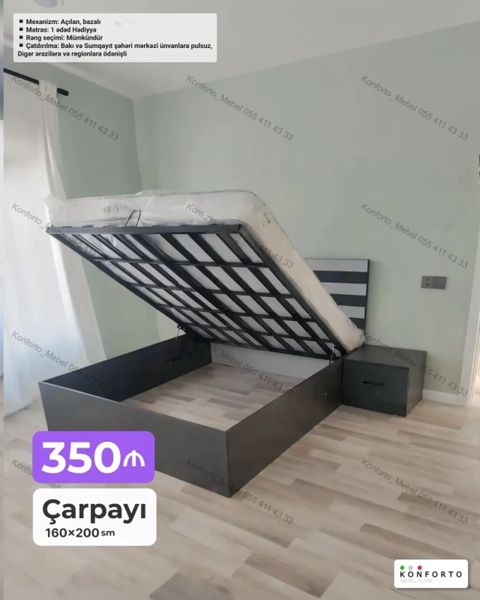 Çarpayı – 160×200 sm - Mexanizm: açılan, bazalı (yuxarı qaldırıla — Bakı