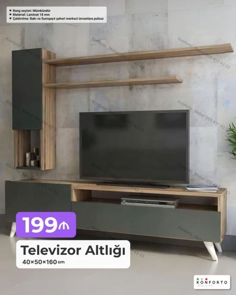 Televizor altlığı dəsti - Ölçü: 40 50 160 sm - Material: 18 mm — Bakı