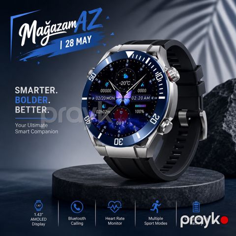 Smart Saat – IP68 HK5 Hero Blue AMOLED — Bakı