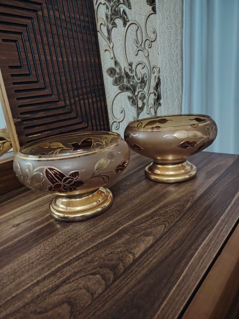 Qızılı şüşə dekorativ qablar – 2 ədəd dəst - Material: qalın şüşə — Dining tableware