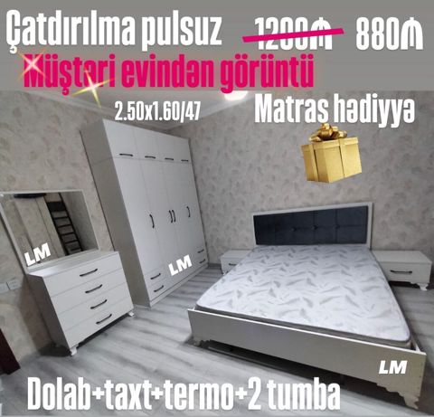*Yataq dəsti* *Sifarişlə və yeni* Qiymət *880₼* Dəstə daxildir — Bakı