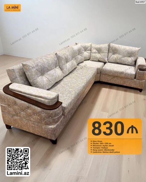 Künc divan – La Mini (Kod: 6957) - Ölçü: 300 x 200 sm - Mexanizm — Bakı