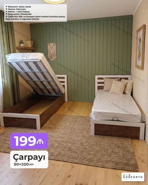 Çarpayı – 90×200 sm - Mexanizm: açılan, bazalı (üst hissə — Bakı