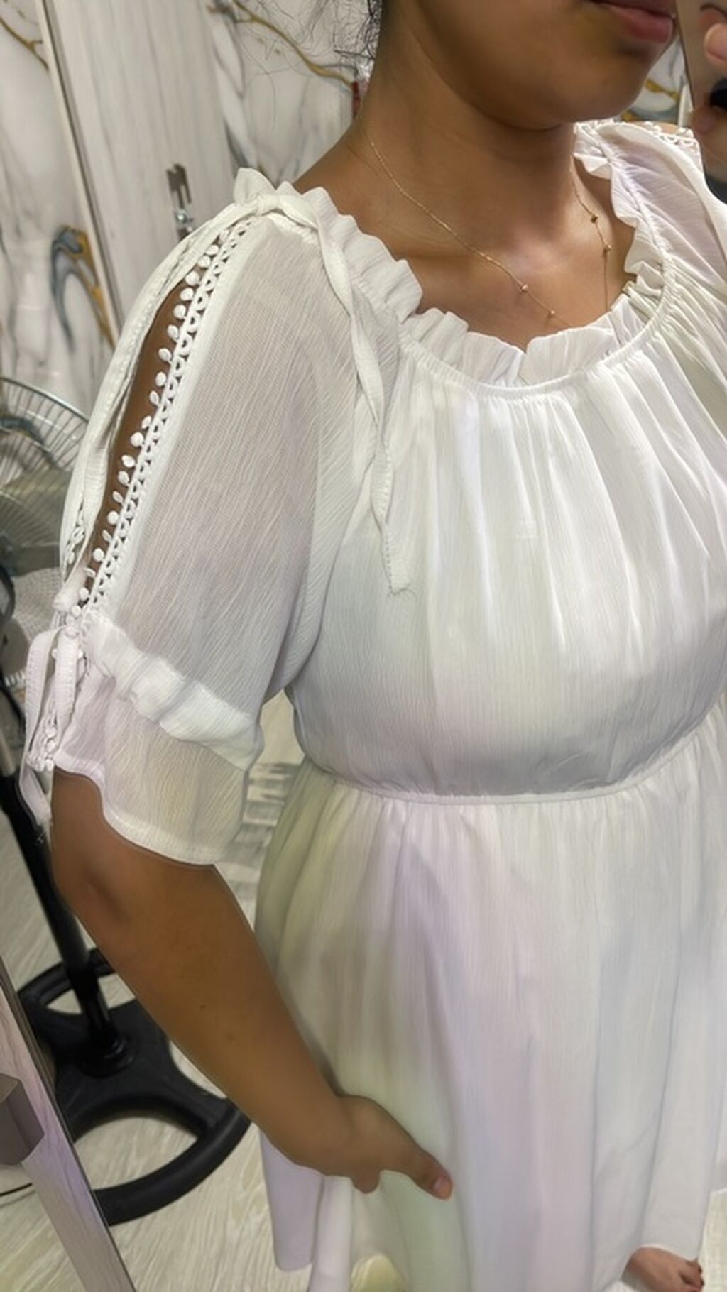 Ağ rəngli qısa yay donu - Model: dizüstü uzunluqda, A-kəsim ətək — Gündəlik paltarlar, Digah (2)
