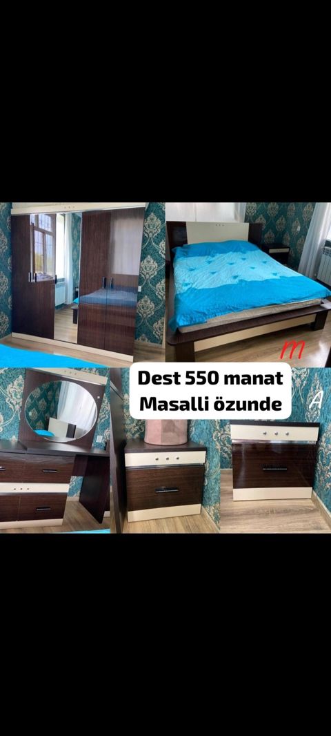 Yataq otağı mebel dəsti Tərkibi: - 3 qapılı (ortası güzgülü) şkaf — Masallı