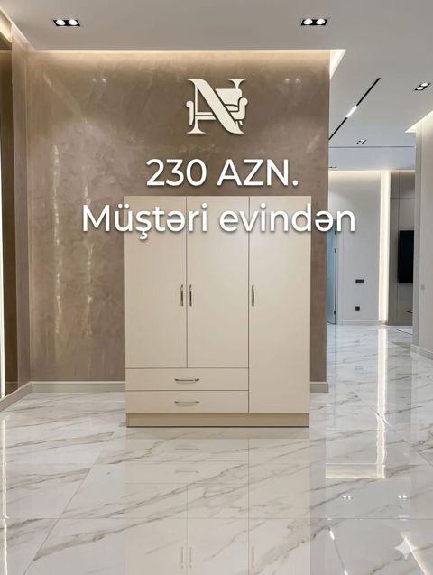 Ağ rəngli 3 qapılı şkaf - Minimalist dizayn, parlaq ağ rəng - Üç — Mehdiabad