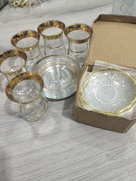 Çay dəsti, rəng - Qızılı, Şüşə — Bakı
