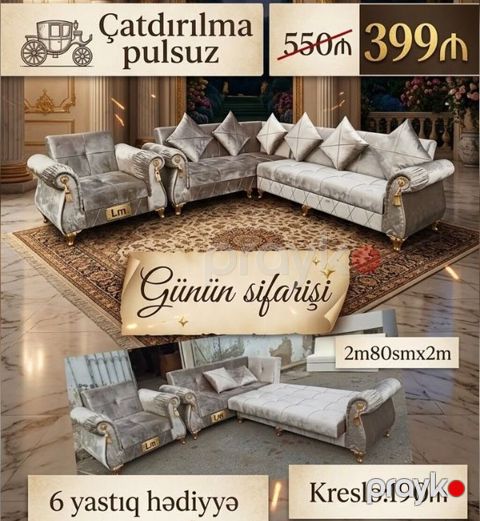 L-şəkilli yumşaq künc dəsti - Ölçü: 2 m 80 sm x 2 m - Material: yumşaq
